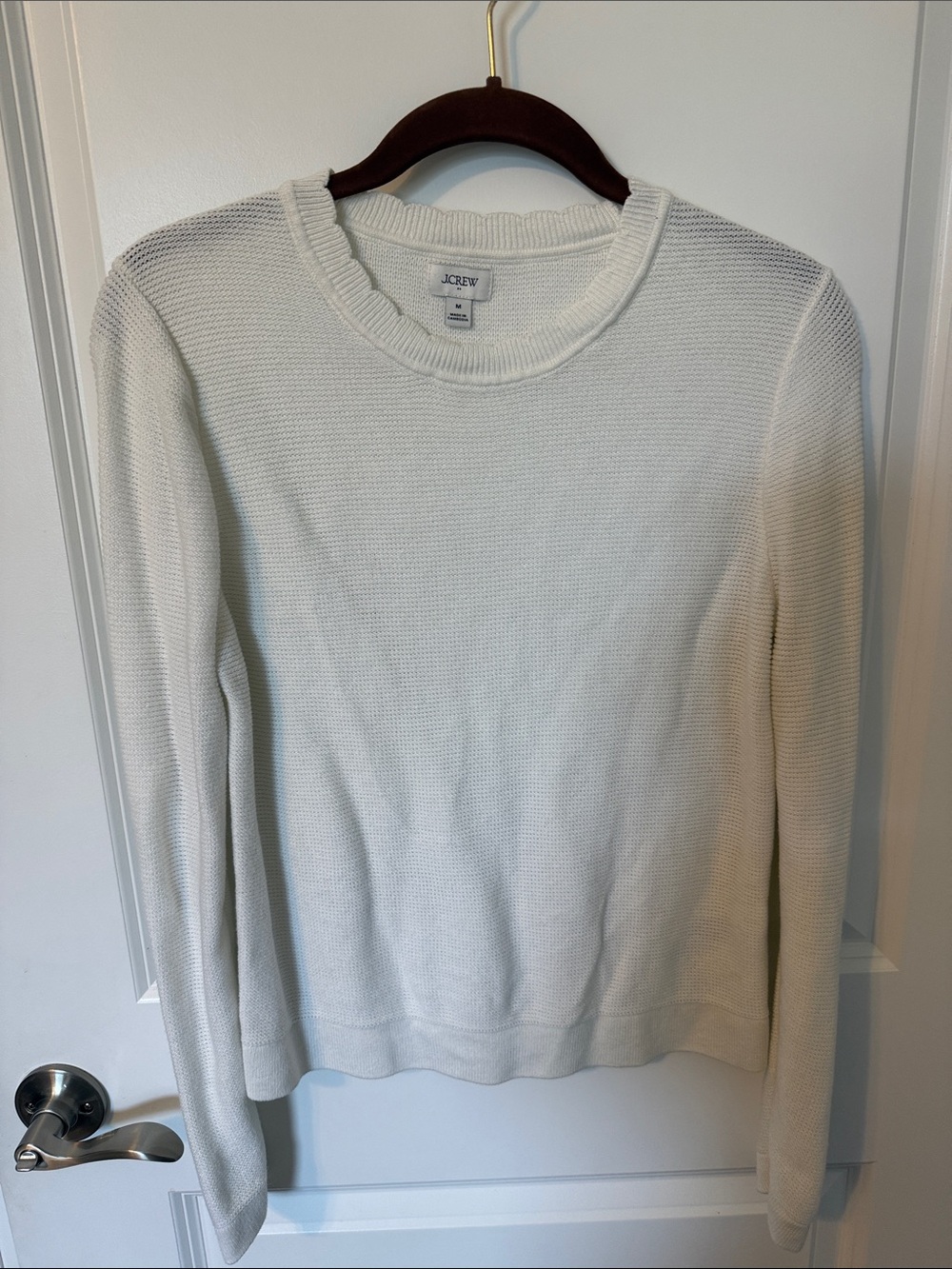 J.Crew Factory Waffle Knit Crewneck Tops Bundle 2 Medium Cream Oatmeal - Picture 2 of 6